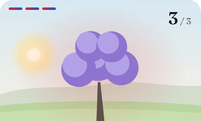 A jacaranda tree in full purple bloom on a green hill, with three of three activities done.